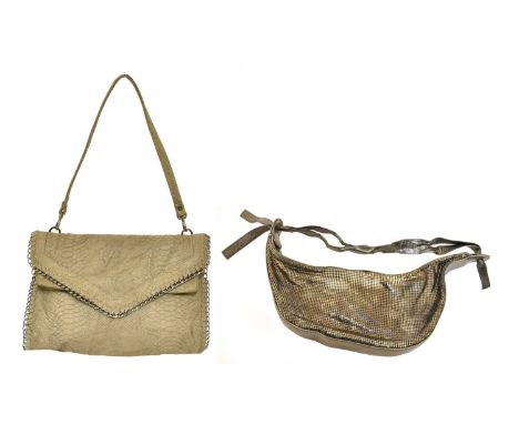Chloe Chain Link Pewter Coloured Mesh Under Arm Bag, with a leather metallic tie strap, zip fastening and a black cotton inte