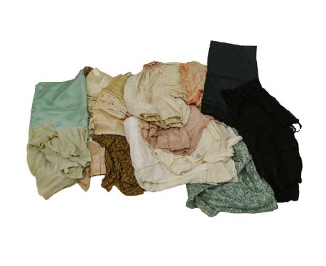 Assorted Early 20th Century Costume Accessories and Textiles comprising a green silk cut work pyjama case, and another in cre