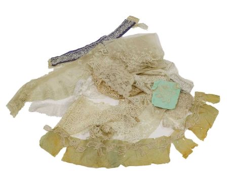 Assorted 19th/Early 20th Century Lace Appliques, Trims and Other Items, comprising an Irish lace collar, Bucks bobbin lace tr