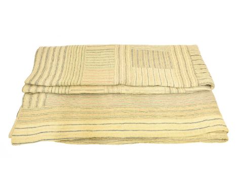 Late 19th Century Welsh Patchwork Quilt, reversible incorporating fine striped wools on a cream ground, 190cm by 175cmProvena