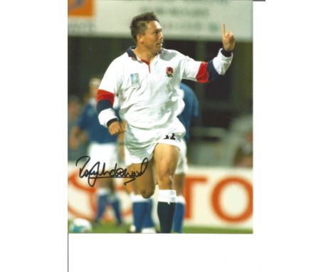 Rugby Union Rory Underwood 10x8 Signed Colour Photo Pictured Playing For England During 1995 Rugby World Cup. Good Condition.