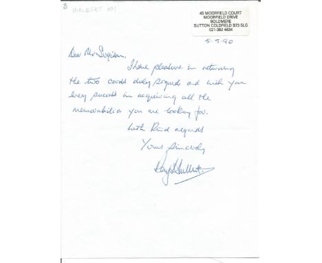 R Hulbert 601 Sqn Battle of Britain handwritten letter to BOB historian Ted Sergison regarding signed cards. Good Condition. 