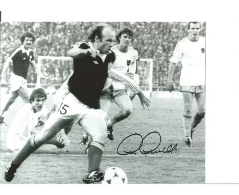 Archie Gemmill 10x8 Signed B/W Photo Pictured Playing For Scotland Against Holland In 1978 World Cup Finals. Good Condition. 