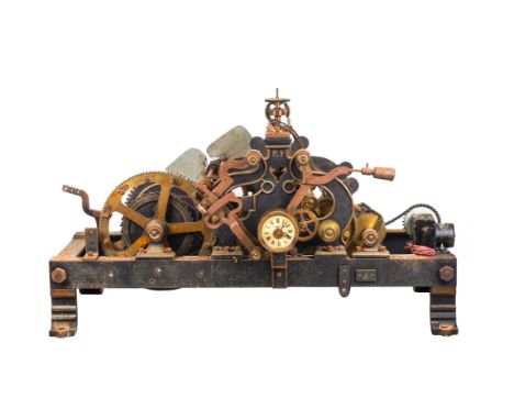 A LARGE FRENCH PARCEL-GILT BLACK-PAINTED CAST-IRON TURRET CLOCK, ANOTHER SMALLER TIMEPIECE AND A QUANTITY OF TURRET CLOCK PAR