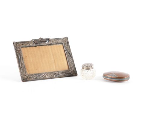 A SILVER MOUNTED PHOTOGRAPH FRAME AND TWO FURTHER ITEMS (3)The frame mount with floral and scrolling decoration in the Art No