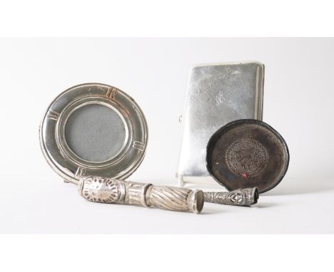 A RUSSIAN CIGARETTE CASE AND FOUR FURTHER ITEMS (5)The exterior of the cigarette case with Cyrillic engraving, detailed withi