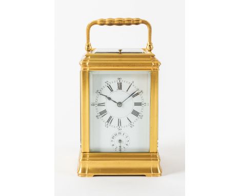 A FRENCH GILT BRASS GORGE CASED STRIKING AND REPEATING CARRIAGE CLOCKBy Henry Jacot, Paris, No. 17871, circa 1900The case wit