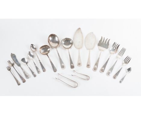 AN ART DECO SILVER PART CANTEEN OF TABLE FLATWARE (103)Comprising; eight fish knives, nineteen fish forks, eight table forks,