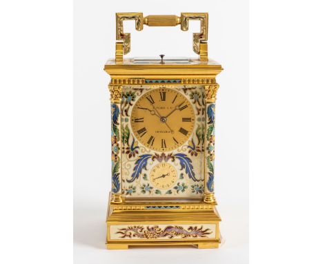 A FRENCH GILTBRASS, CLOISONNÉ ENAMEL, STRIKING AND REPEATING CARRIAGE CLOCK FOR THE CHINESE MARKETFor L. Vrard, Shanghai, cir