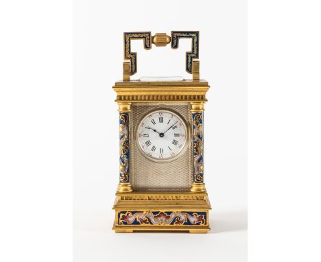 A FRENCH GILTBRASS AND CLOISONNÉ ENAMEL MINIATURE CARRIAGE TIMEPIECE FOR THE CHINESE MARKETCirca 1900The Anglaise Riche style