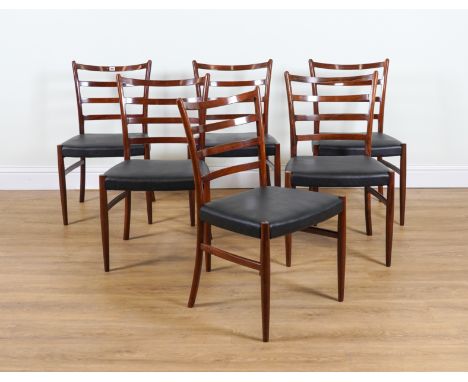 SCHOU ANDERSON; A SET OF SIX MID 20TH CENTURY ROSEWOOD LADDER BACK DINING CHAIRS50cm wide; 84cm high