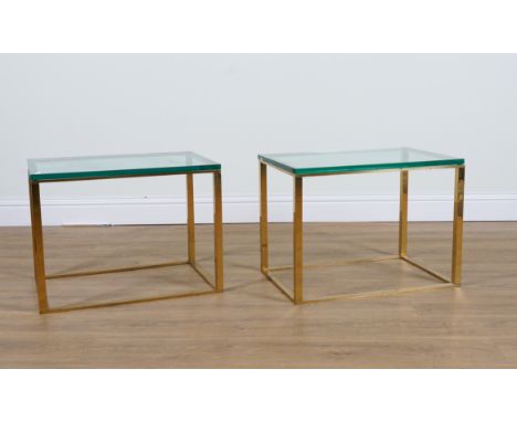 A PAIR OF MODERN BRASS AND GLASS RECTANGULAR SIDE TABLES (2)66cm wide; 45cm deep; 48cm highProvenanceThe collection of the la
