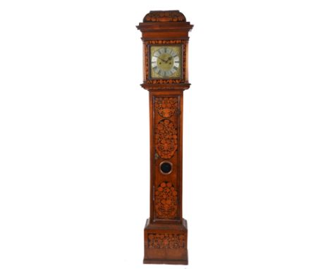 A WALNUT AND MARQUETRY LONGCASE CLOCKThe case fundamentally circa 1695 and with later elementsWith a caddy top above 10 3/4in