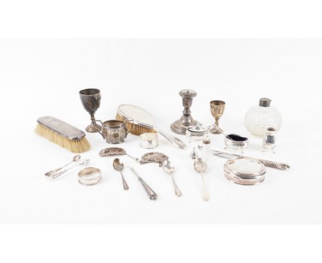 A GROUP OF SILVER AND SILVER MOUNTED WARES (QTY)To include; a twin handled small sugar bowl, two trophy cups, two napkin ring