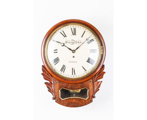 AN EARLY VICTORIAN MAHOGANY AND BRASS INLAID DROP-DIAL WALL CLOCKBy Holman & Son, Lewes, circa 1840With a cast brass bezel an