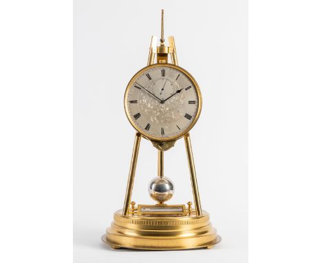 A RARE AND UNUSUAL GILT BRASS TRIPOD CLOCK WITH BAROMETER AND THERMOMETERBy Thomas Cole, London, stamped 70 / 1858, for Phill