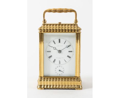 AN UNUSUAL FRENCH BRASS PETITE SONNERIE STRIKING AND REPEATING CARRIAGE CLOCK WITH DUPLEX ESCAPEMENTBy LeRoy & Fils, Palais R