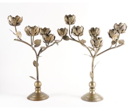 A PAIR OF OKA HALDON FLOWER CANDELABRA (2)Modern Each six-light candelabrum modelled as a flowering plant, on circular steppe