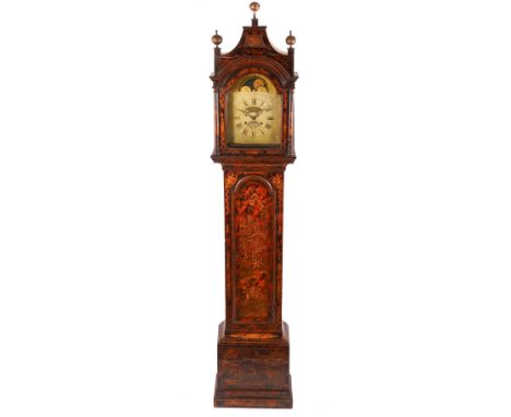 A LATE GEORGE II/EARLY GEORGE III PARCEL-GILT, RED LACQUER TO IMITATE TORTOISESHELL AND CHINOISERIE DECORATED LONGCASE CLOCKT