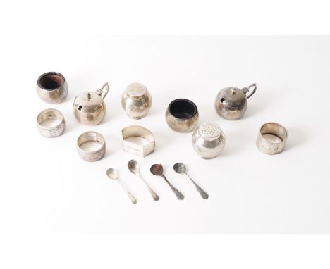 A GROUP OF SILVER (14)Comprising a pair of mustard pots London 1882, a pair of salts London 1882, a pair of pepperettes Birmi