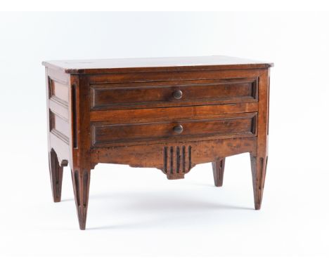 A 19TH CENTURY FRENCH WALNUT MINIATURE TWO DRAWER COMMODE43cm wide; 26cm deep; 31cm high