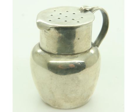 A Chester hallmarked silver jug-form pepperette, 1895, H: 60 mm. UK P&amp;P Group 0 (£6+VAT for the first lot and £1+VAT for 