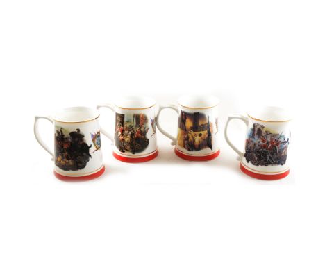 A set of seven bone china Danbury Mint tankards, for The Army Benevolent Fund, 13.5cm. (Qty: 7)