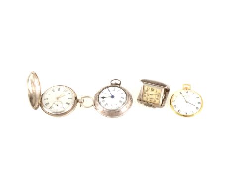 A silver pair case pocket watch, full hunter, dress watch and folding watch, the pair case having a white enamel dial with ro