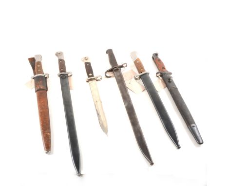 Lee Metford style bayonet and leather scabbard and five other bayonets. (Qty: 6)