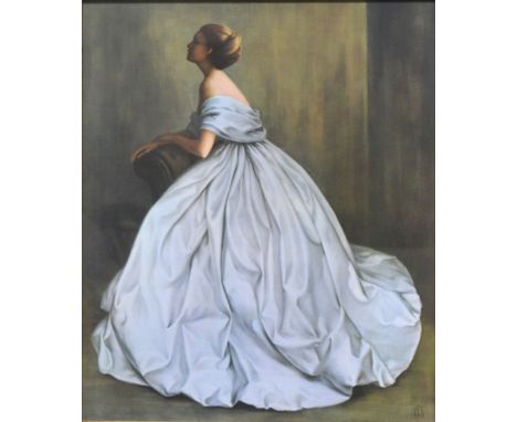 A pair of vintage coloured prints of ladies in ball gowns, gilt framed, both 60cm x 49.5cm.
