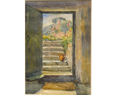 English School, Garden steps, watercolour, unsigned; and another country house landscape, watercolour. (Qty: 2)