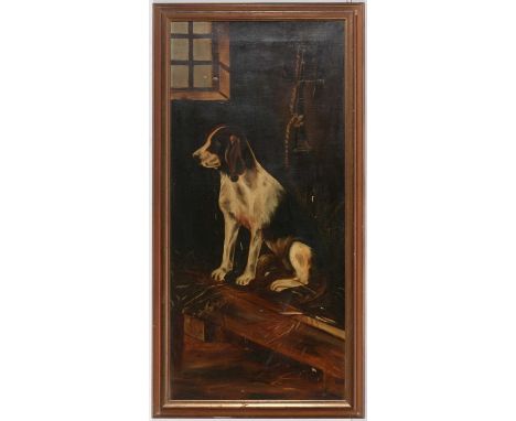 G* P* - Portrait of a pointer, signed with initials and dated 1905, oil on canvas, 91 x 42cms, in gold frame.
