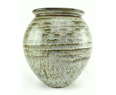 Nick Rees for Muchelney Pottery - a vintage studio pottery ceramic floor planter. The planter with speckled blue glaze. Marke