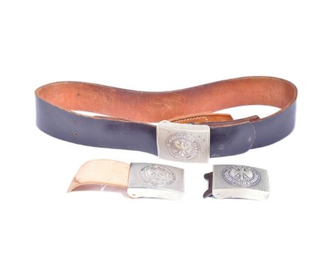 A collection of x 3 vintage West German Army Officers belt and x2 buckles. Pressed metal buckles each with Eagle coat of arms