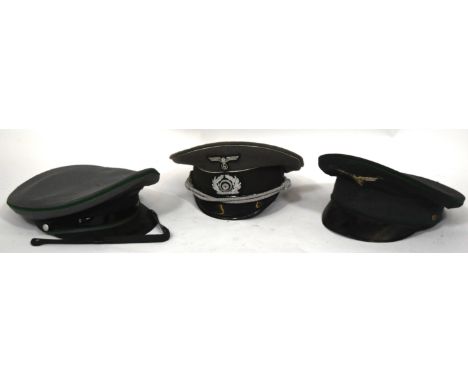 German Military - a collection of x3 replica WWII Second World War German Third Reich peaked cap / visors to include both Luf