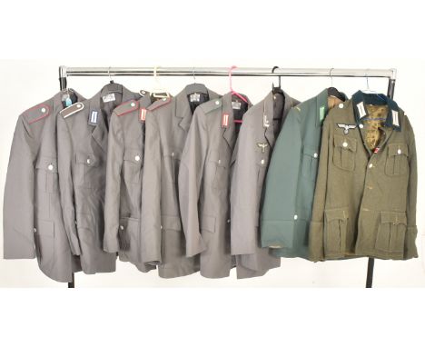 A collection of approx. eight re-enactment German WWII Military / Army Officers uniform jackets. To include green &amp; grey 