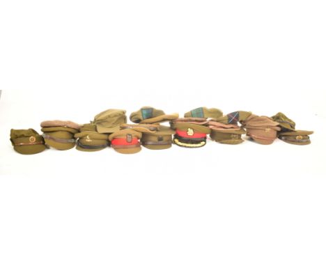 A collection of approx. 15 re-enactment WWII Second World War British Army Officers peak hat visors / berets. To include some