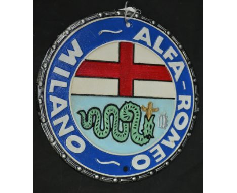 A reproduction cast iron Alfa Romeo wall plaque 
