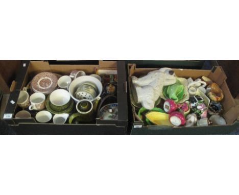 Two boxes of assorted china to include: green geometric Kilrush ceramic part coffee set, Broadhurst Staffordshire part tea se