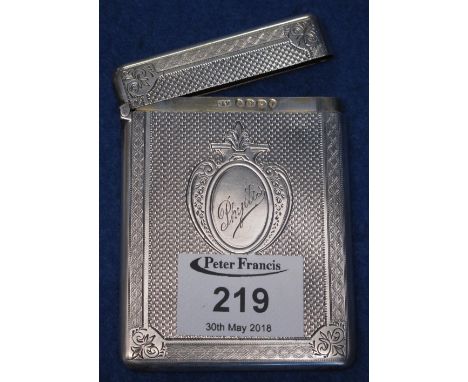 Late Victorian silver engine turned calling card case, the cartouche etched with the name: 'Phyllis', Birmingham hallmarks, 3