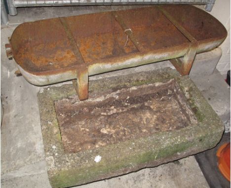 Rectangular composite garden trough or planter, together with a metal garden trough. (2)(B.P. 24% incl. VAT)