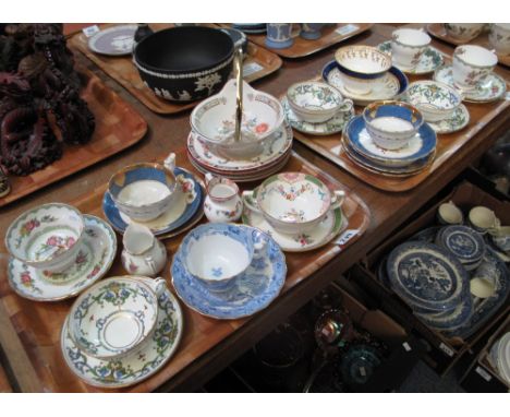 Two trays of assorted, mainly cabinet cups and saucers, to include: 'New Chelsea' Staffordshire; Grosvenor; Nansing; Mintons 