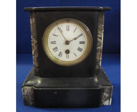 Late Victorian slate and marble single train mantel clock.(B.P. 24% incl. VAT) 