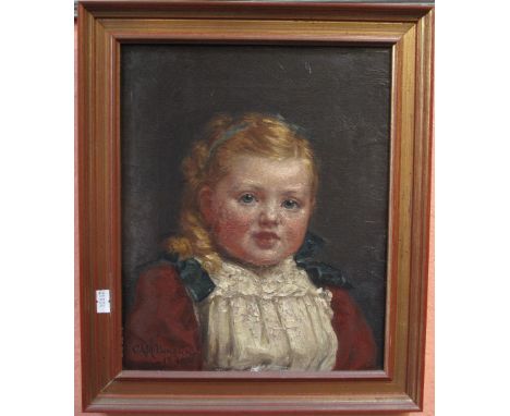 C.A. Millington, (British, 19th Century), portrait of a young child in lace collar, signed and dated: 1890, oils on canvas, 3