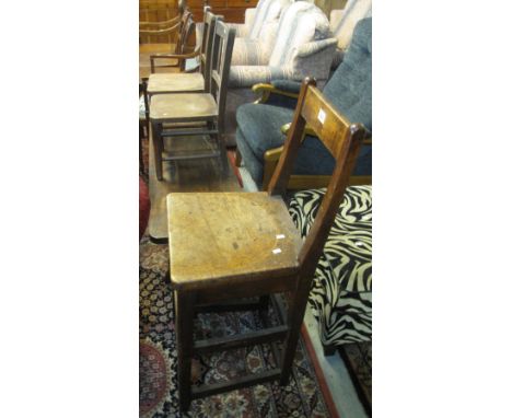 19th Century mahogany bar type stool, together with a pair of small slat back child's or doll's chairs, together with a rusti