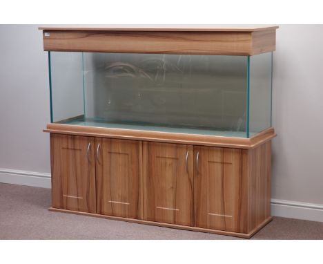 400 litre aquarium in walnut finish case, two double cupboards below, with filter, LED light unit and accessories, W161cm, H1