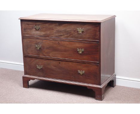 Georgian mahogany three drawer chest, bracket feet, W110cm, H92cm, D52cm   Condition Report   Click here for further images, 