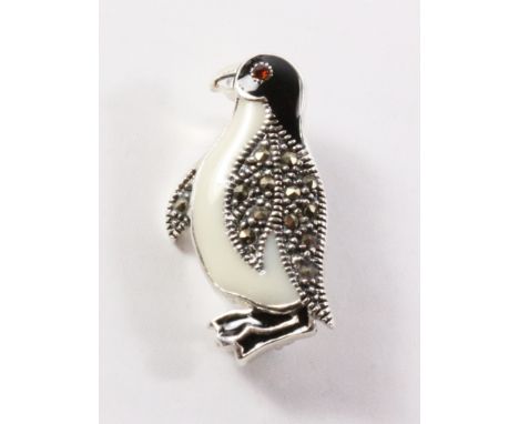 Enamel and marcasite Penguin brooch stamped 925   Condition Report   Click here for further images, condition, auction times 