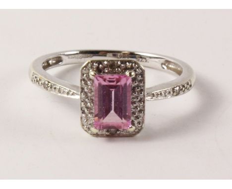 Pink topaz and diamond white gold ring hallmarked 9ct   Condition Report   Click here for further images, condition, auction 