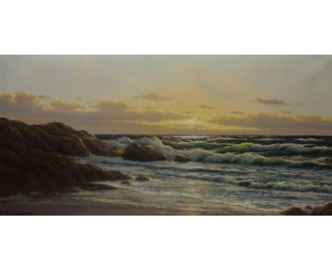 Sunset Seascape, oil on canvas by Otto Neutschmann (German 1902-1985), 49cm x 100cm   Condition Report   Click here for furth